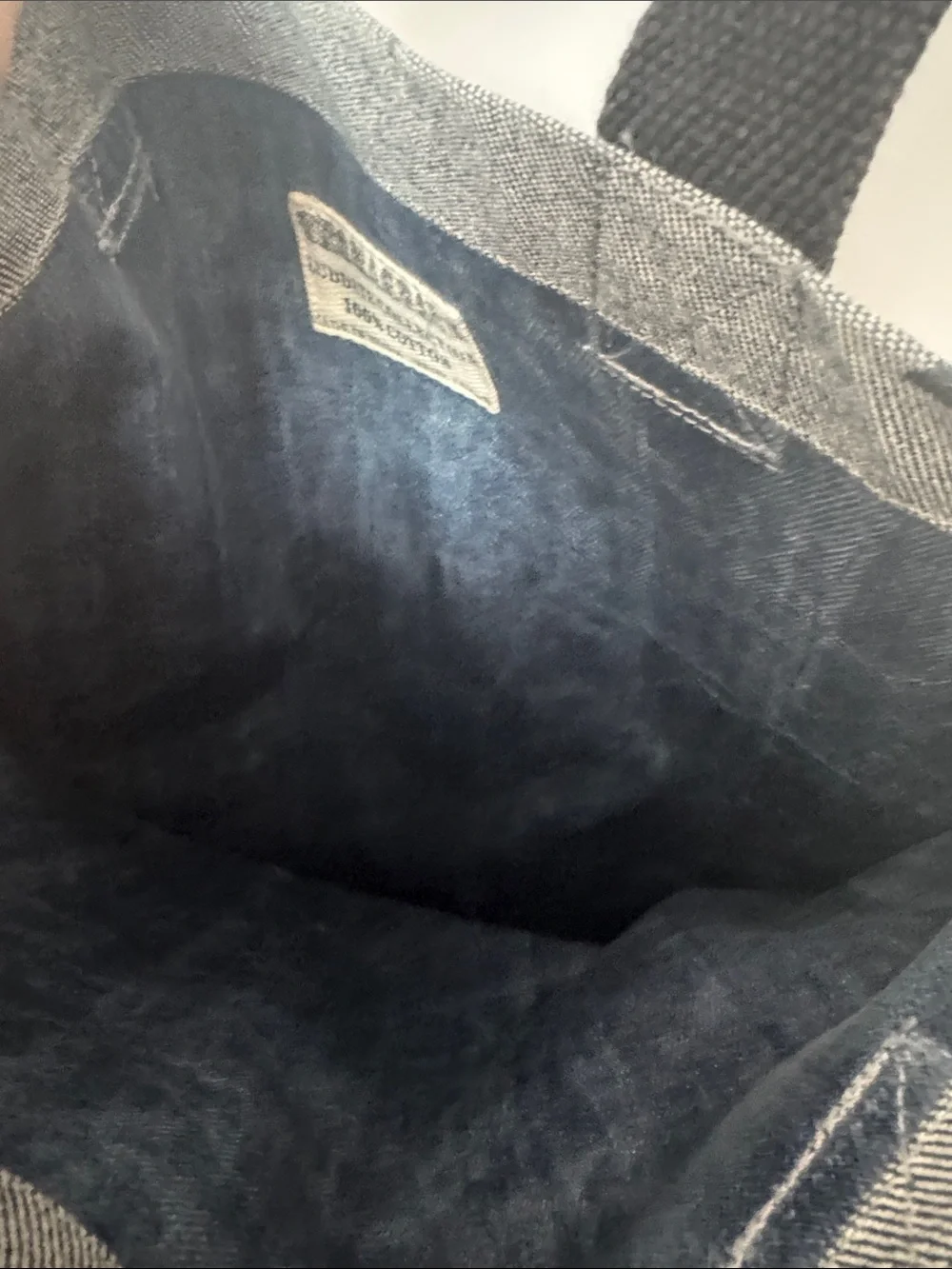 Gray Printed Canvas Tote Bag with Black Handles